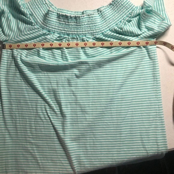 Vineyard Vines Sz S Off the Shoulder Mint White Stripe Dress - Picture 5 of 6